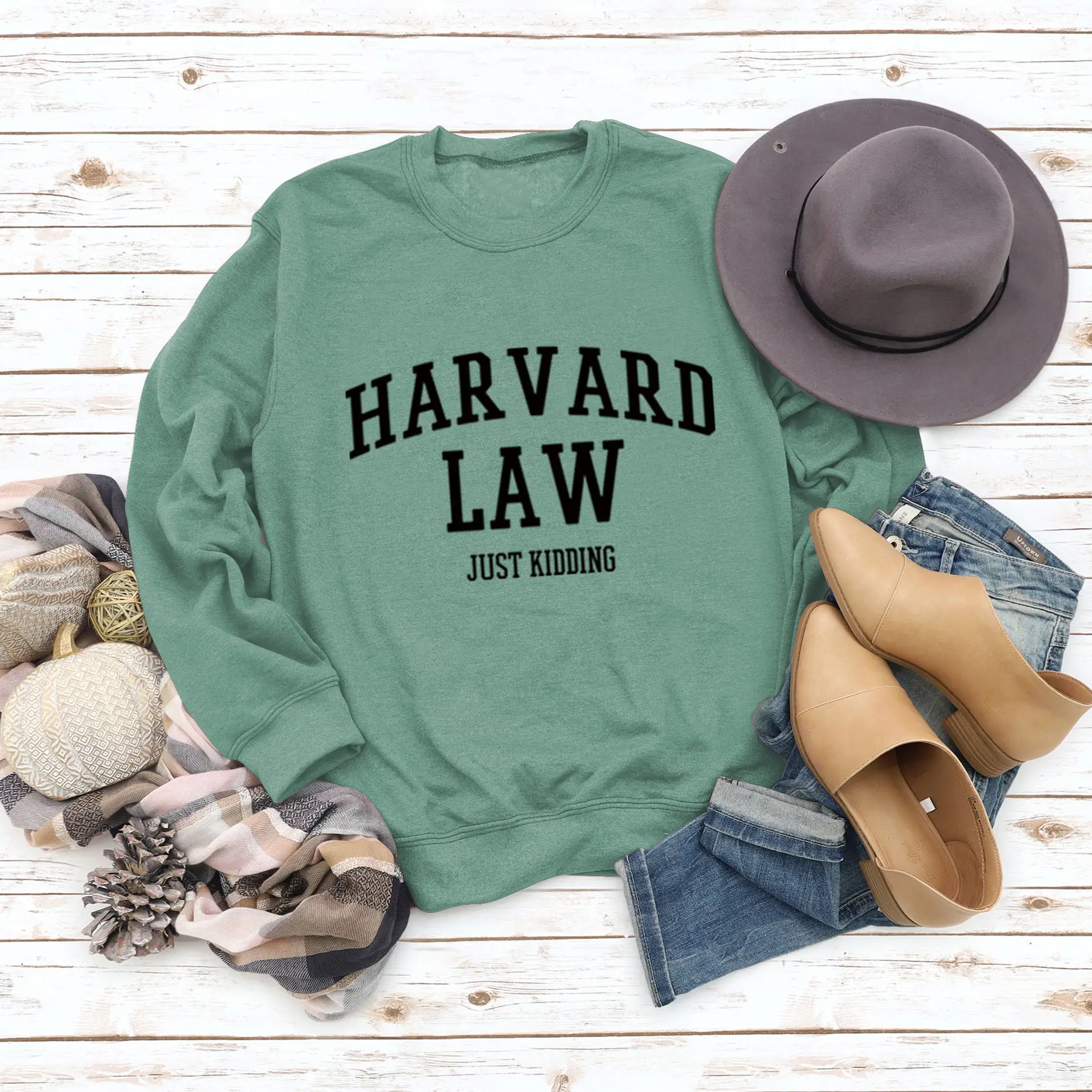 Harvard Law Women's Green Long Sleeve Sweatshirt