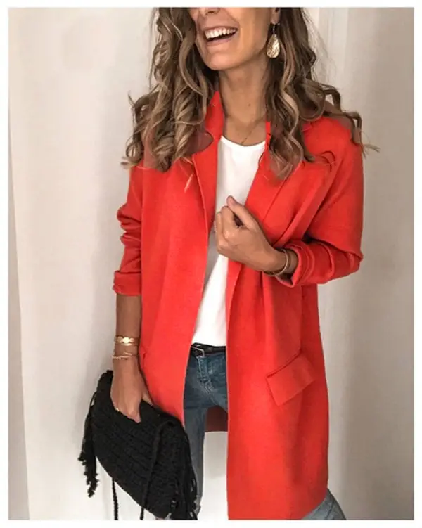 2024 Faux Pocket Blazer Women European American Winter Long Sleeve - Image 3