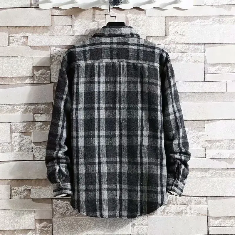 Men's Japanese Plaid Coat Autumn Winter Woolen Loose Fit - Image 4