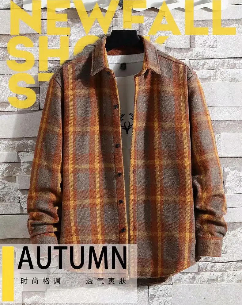 Men's Japanese Plaid Coat Autumn Winter Woolen Loose Fit — feature 28