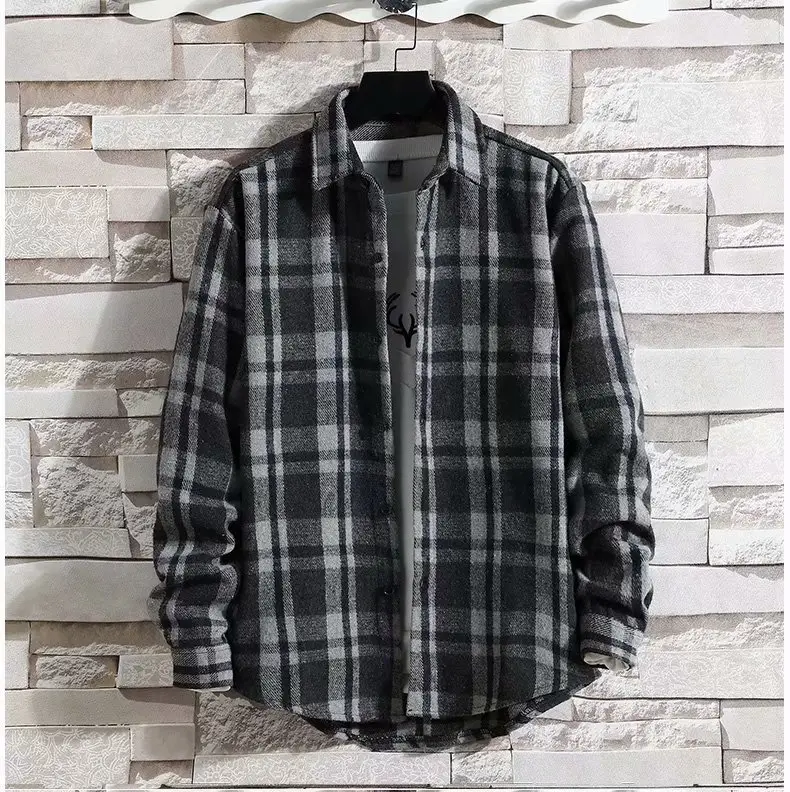 Men's Japanese Plaid Coat Autumn Winter Woolen Loose Fit — feature 38