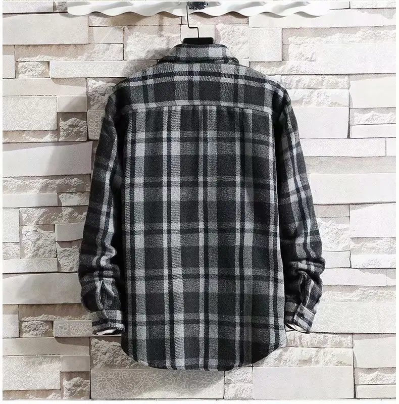 Men's Japanese Plaid Coat Autumn Winter Woolen Loose Fit — feature 40