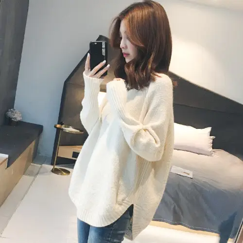 Women V-Neck Knitted Pullover Sweater Winter Beige — feature 4