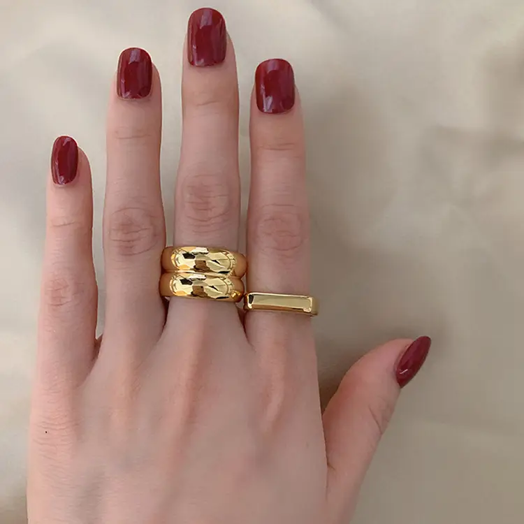 18K Gold Titanium Steel Wide Finger Ring for Women - Image 2