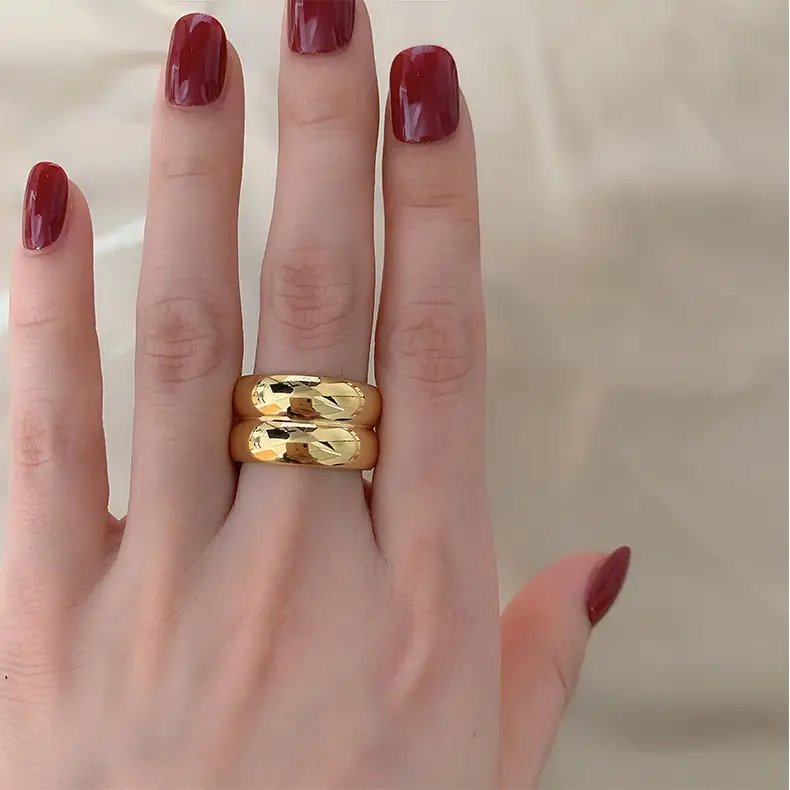 18K Gold Titanium Steel Wide Finger Ring for Women - Image 3