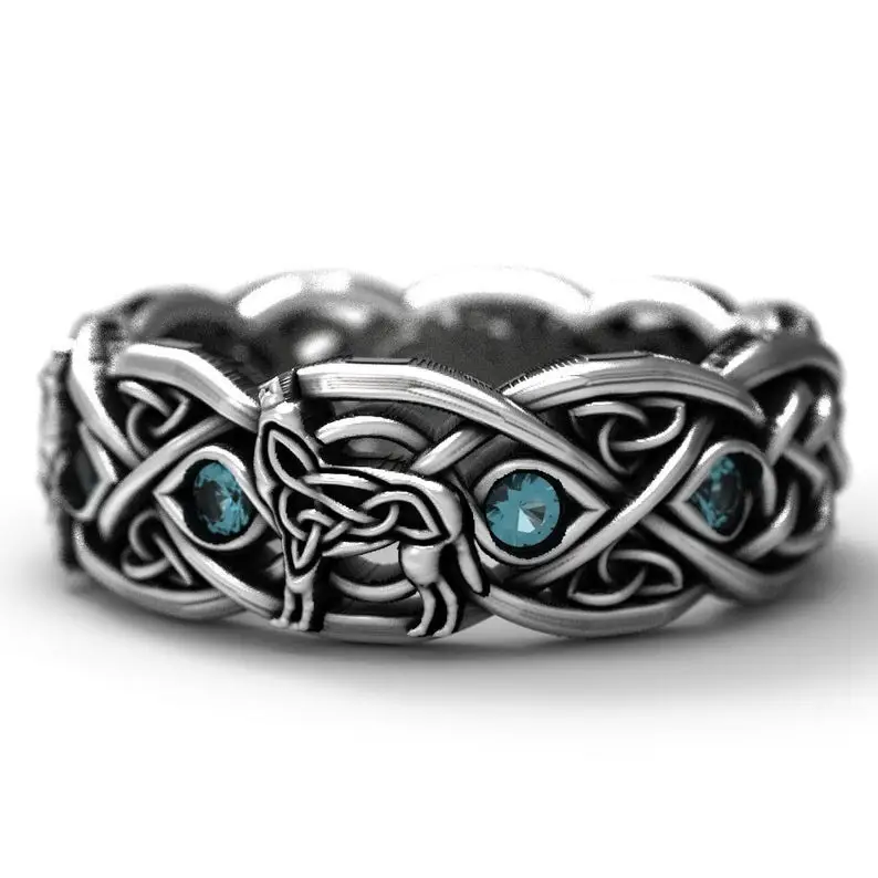 Cao Shi Silver Ring with Blue Stones for Men - Image 2
