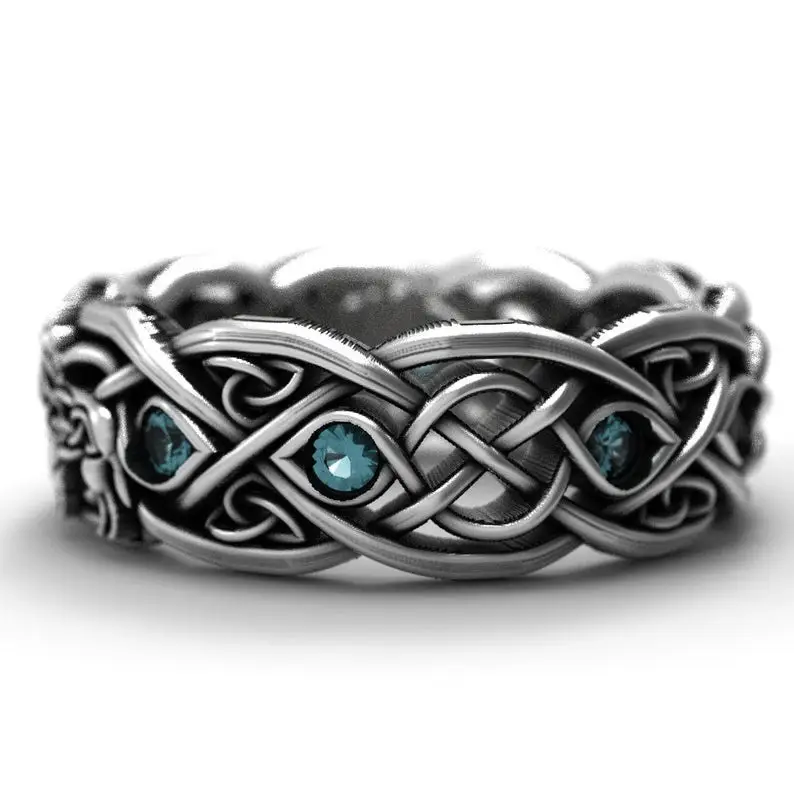 Cao Shi Silver Ring with Blue Stones for Men - Image 3