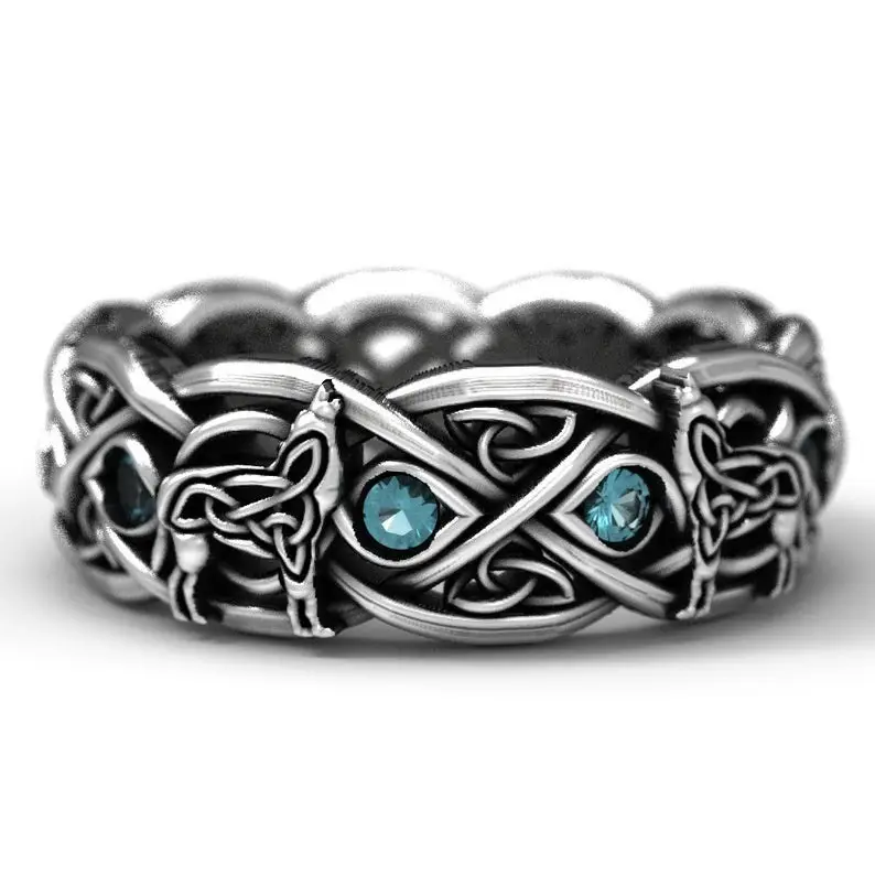 Cao Shi Silver Ring with Blue Stones for Men - Image 4