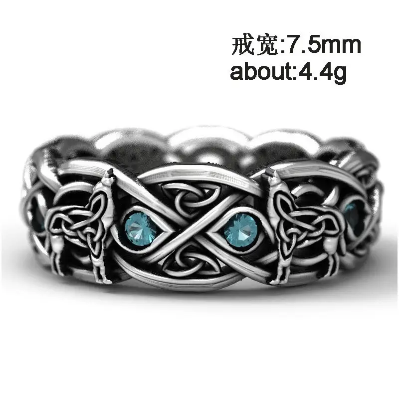 Cao Shi Silver Ring with Blue Stones for Men - Image 5
