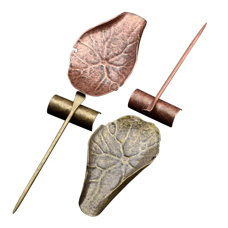 Copper Lotus Leaf Tea Spoon Set Three Piece Zen Home - Image 9