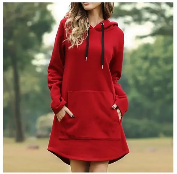 Women's Yellow Hoodie Dress Large Size Loose Fit Pocket Long Sleeve - Image 2
