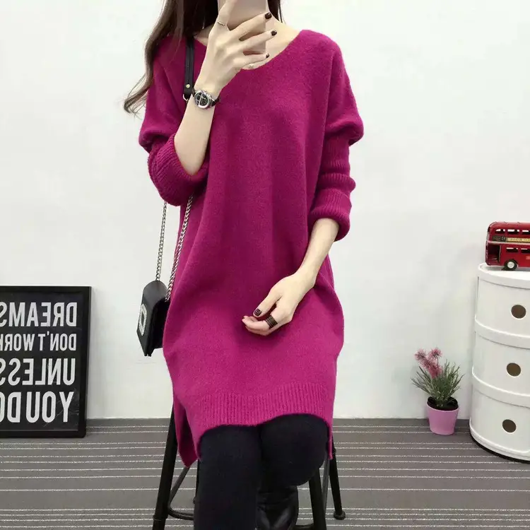 Women's Purple Batwing Sweater Mid-Length Pullover — feature 2