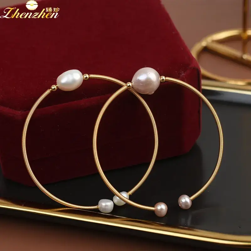 Gold Pearl Baroque Hoop Earrings for Women - Image 4
