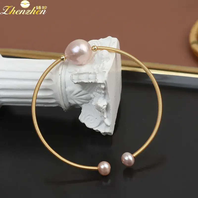 Gold Pearl Baroque Hoop Earrings for Women - Image 2