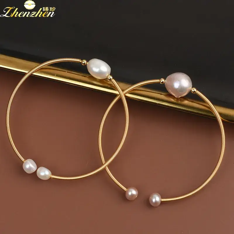 Gold Pearl Baroque Hoop Earrings for Women - Image 5