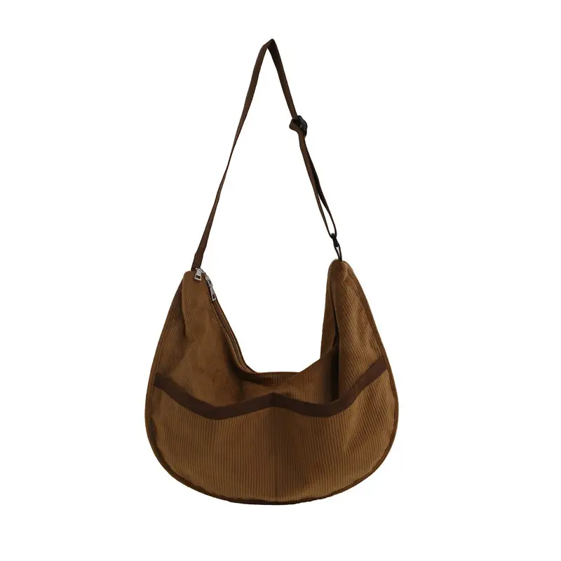 Retro Brown Women's Shoulder Bag with Mesh Pocket - Image 4