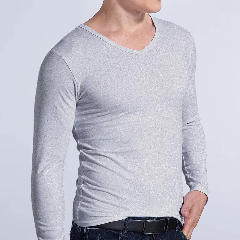 Men Black V-Neck Long Sleeve T-Shirt