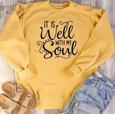 Well with My Soul Letter Crewneck Sweater Yellow - Image 4