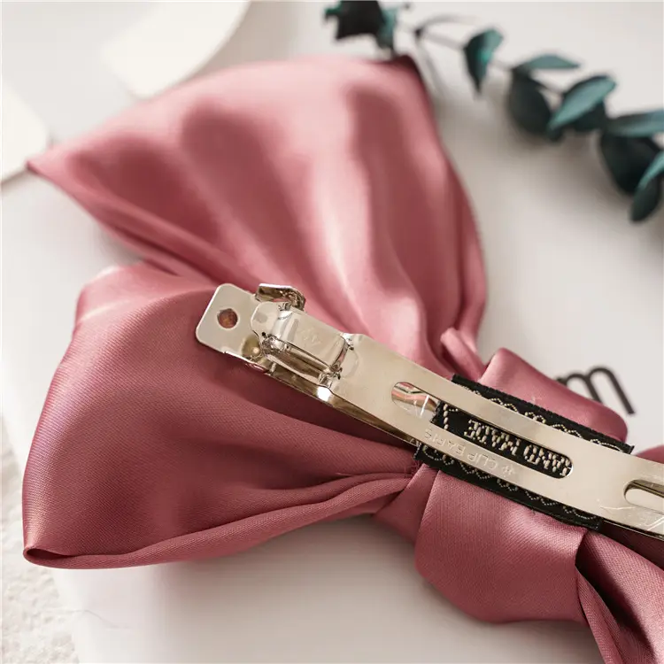 Japanese & Korean Double-Layer Hairpin for Women Pink Satin Bow Clip - Image 14