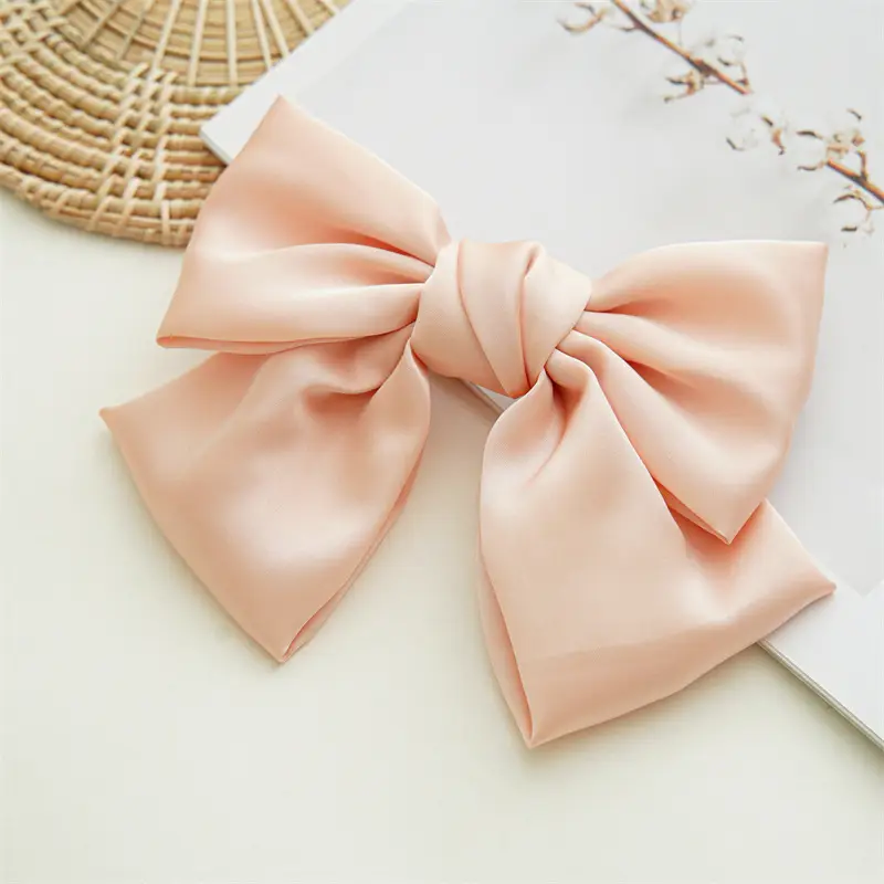 Japanese & Korean Double-Layer Hairpin for Women Pink Satin Bow Clip - Image 9