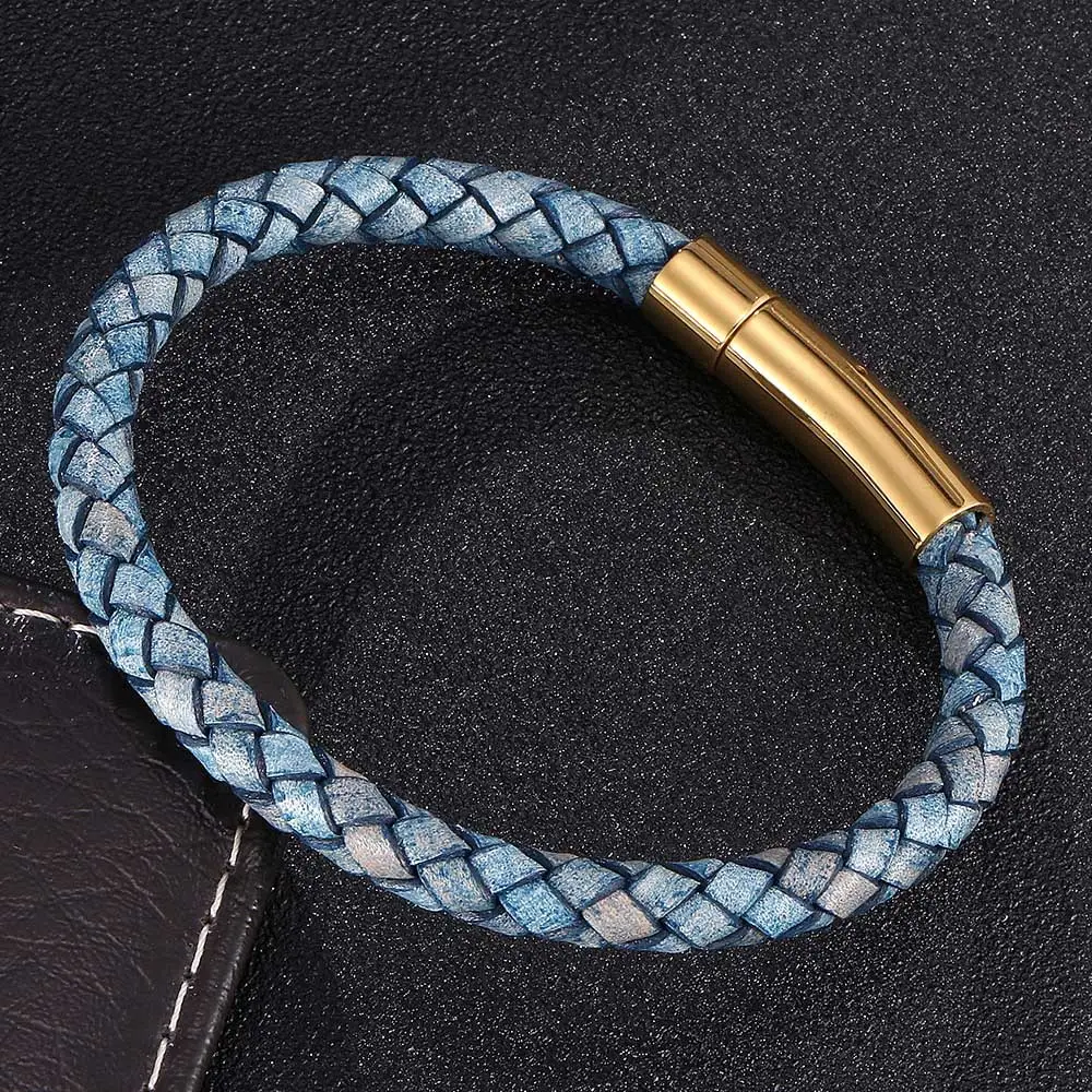 Red Braided Leather Bracelet with Gold Snap Button - Image 10