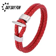 Red Braided Leather Bracelet with Gold Snap Button — feature 22