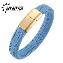 Red Braided Leather Bracelet with Gold Snap Button — feature 38