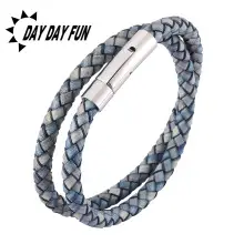 Red Braided Leather Bracelet with Gold Snap Button — feature 43