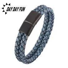 Red Braided Leather Bracelet with Gold Snap Button — feature 46