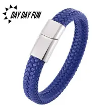 Red Braided Leather Bracelet with Gold Snap Button — feature 48