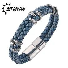 Red Braided Leather Bracelet with Gold Snap Button — feature 49
