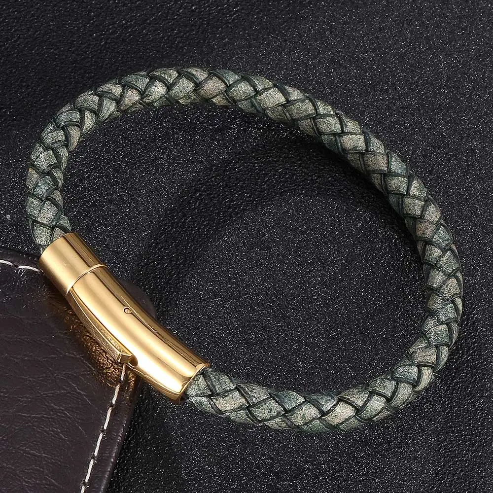 Red Braided Leather Bracelet with Gold Snap Button - Image 3