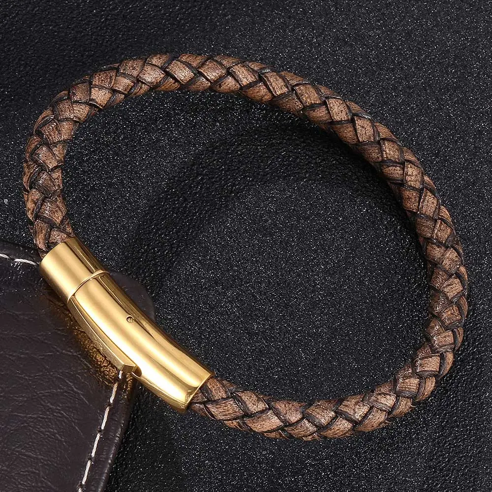 Red Braided Leather Bracelet with Gold Snap Button - Image 4