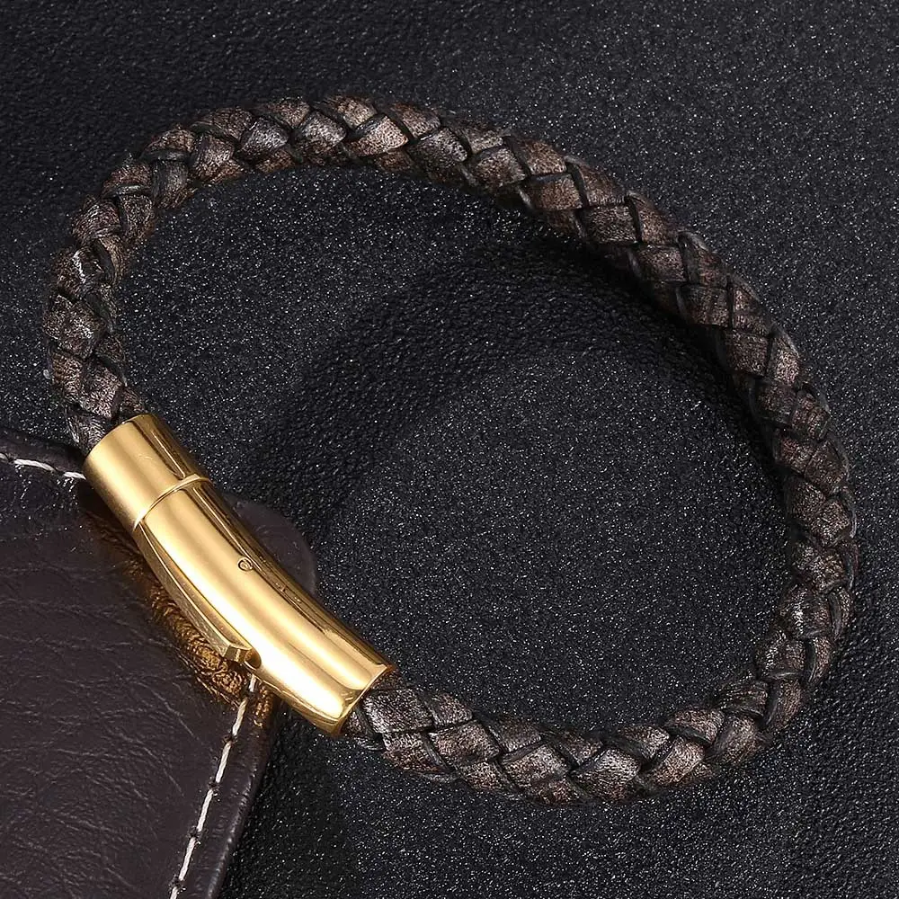 Red Braided Leather Bracelet with Gold Snap Button - Image 6