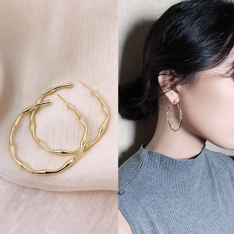 S925 Gold Bamboo C-Neadure Earrings for Women - Image 3