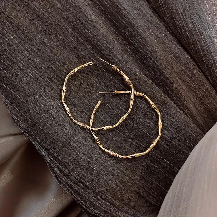 S925 Gold Bamboo C-Neadure Earrings for Women - Image 4