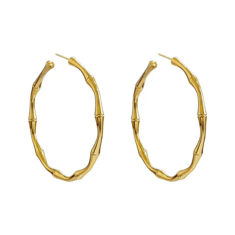 S925 Gold Bamboo C-Neadure Earrings for Women - Image 6