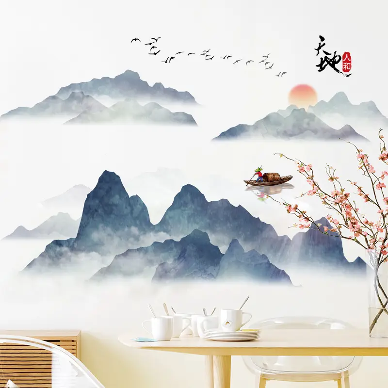 Chinese Ink Landscape Wall Stickers Living Room Office Decor - Image 3