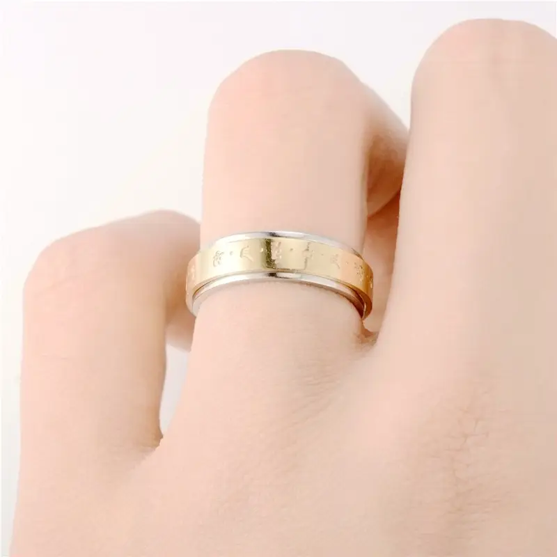 Six-Character Rotatable Ring for Women Men Gold Plated - Image 4