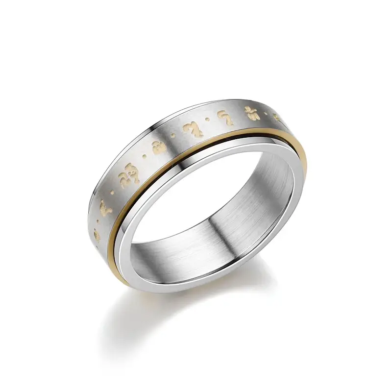 Six-Character Rotatable Ring for Women Men Gold Plated - Image 2