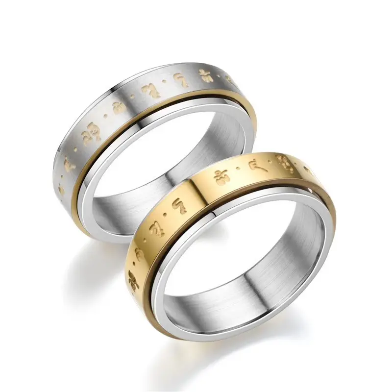 Six-Character Rotatable Ring for Women Men Gold Plated — feature 10