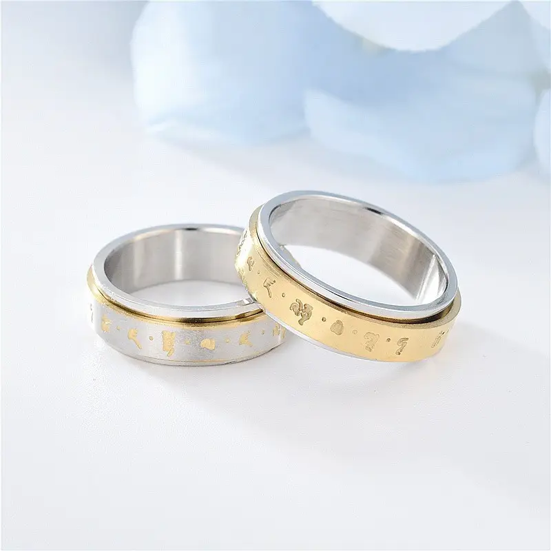 Six-Character Rotatable Ring for Women Men Gold Plated — feature 11