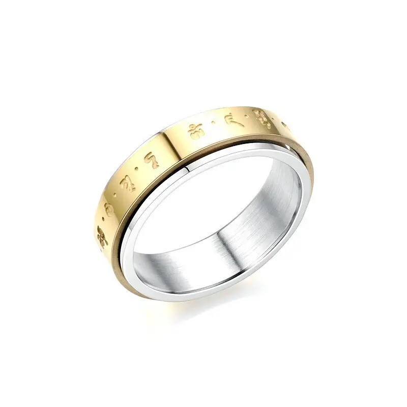 Six-Character Rotatable Ring for Women Men Gold Plated — feature 8