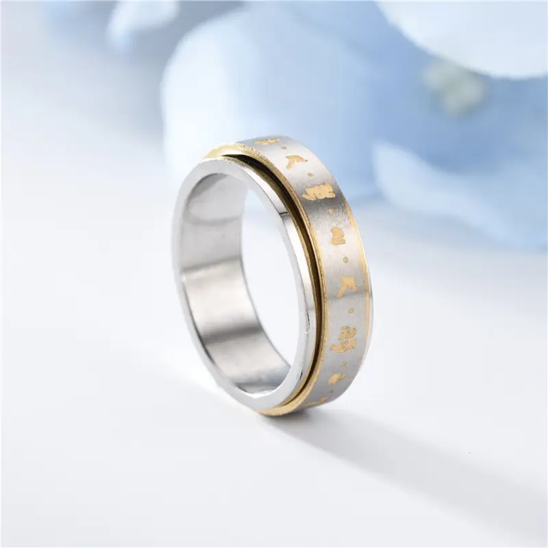 Six-Character Rotatable Ring for Women Men Gold Plated — feature 9