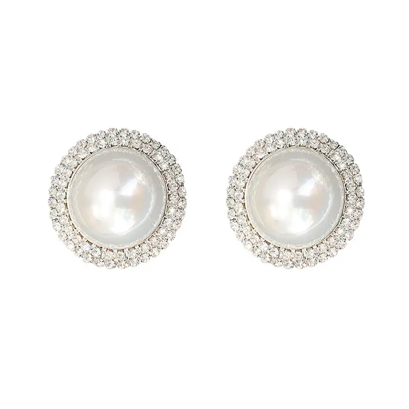 Silver Pearl Diamond Earrings for Women - Image 6