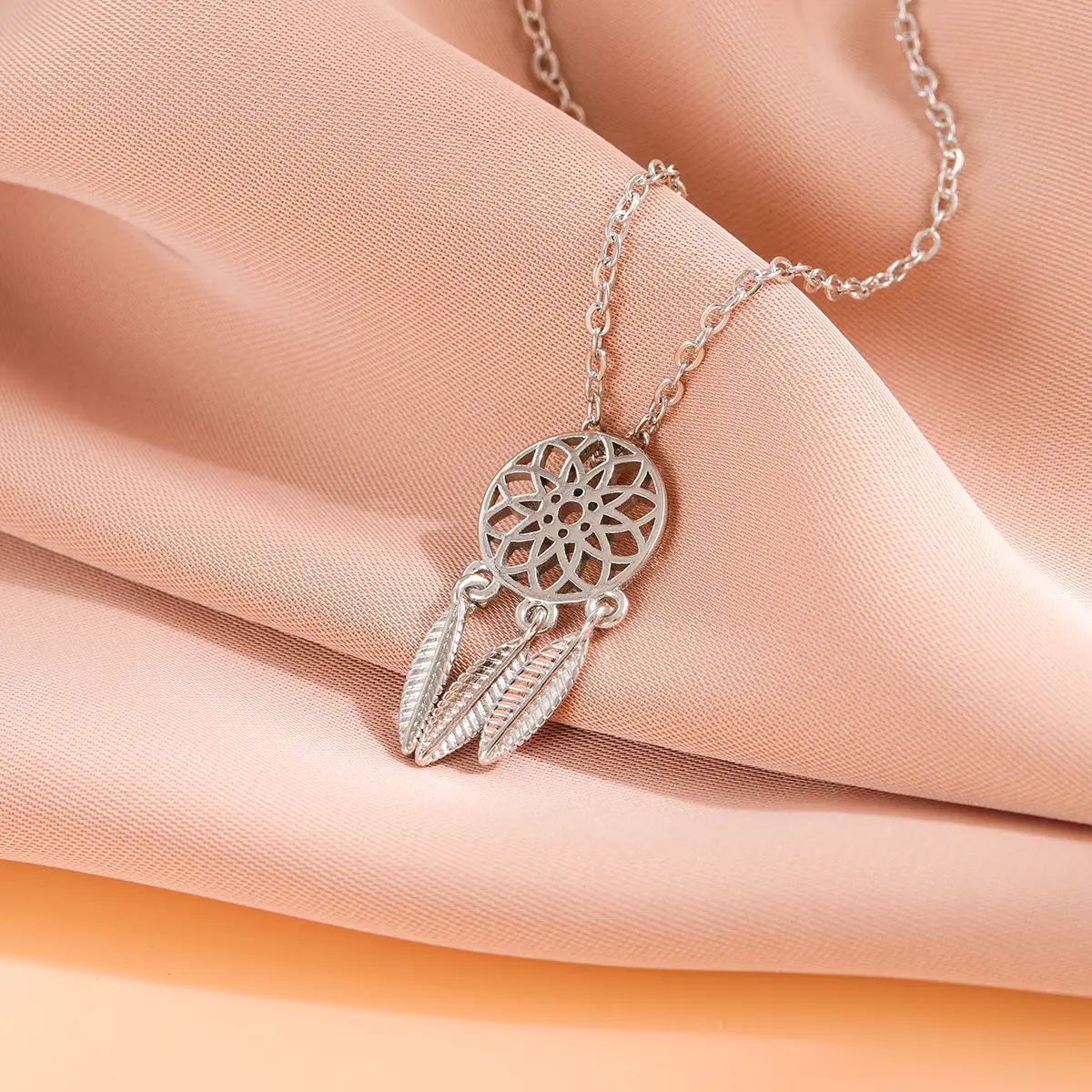 Silver Feather Dream Catcher Necklace for Women - Image 3
