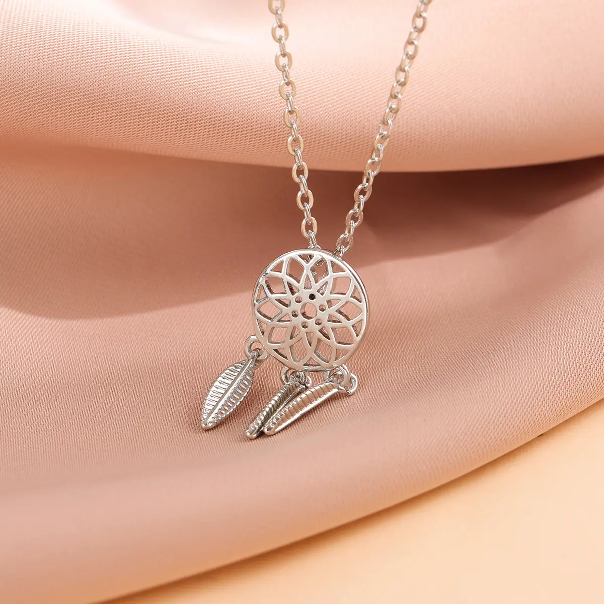 Silver Feather Dream Catcher Necklace for Women - Image 4