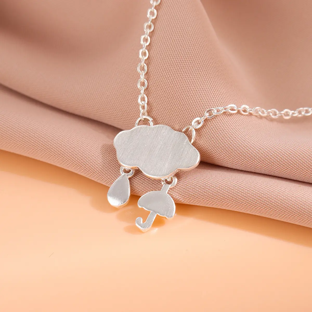 Women's Brushed Cloud Necklace with Raindrops & Lightning Design - Image 3