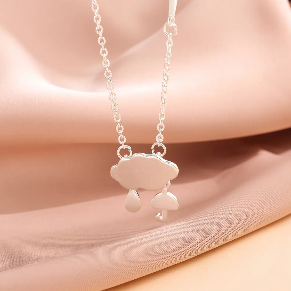 Women's Brushed Cloud Necklace with Raindrops & Lightning Design - Image 4
