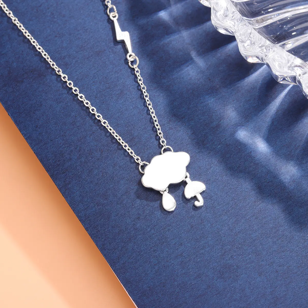 Women's Brushed Cloud Necklace with Raindrops & Lightning Design - Image 5